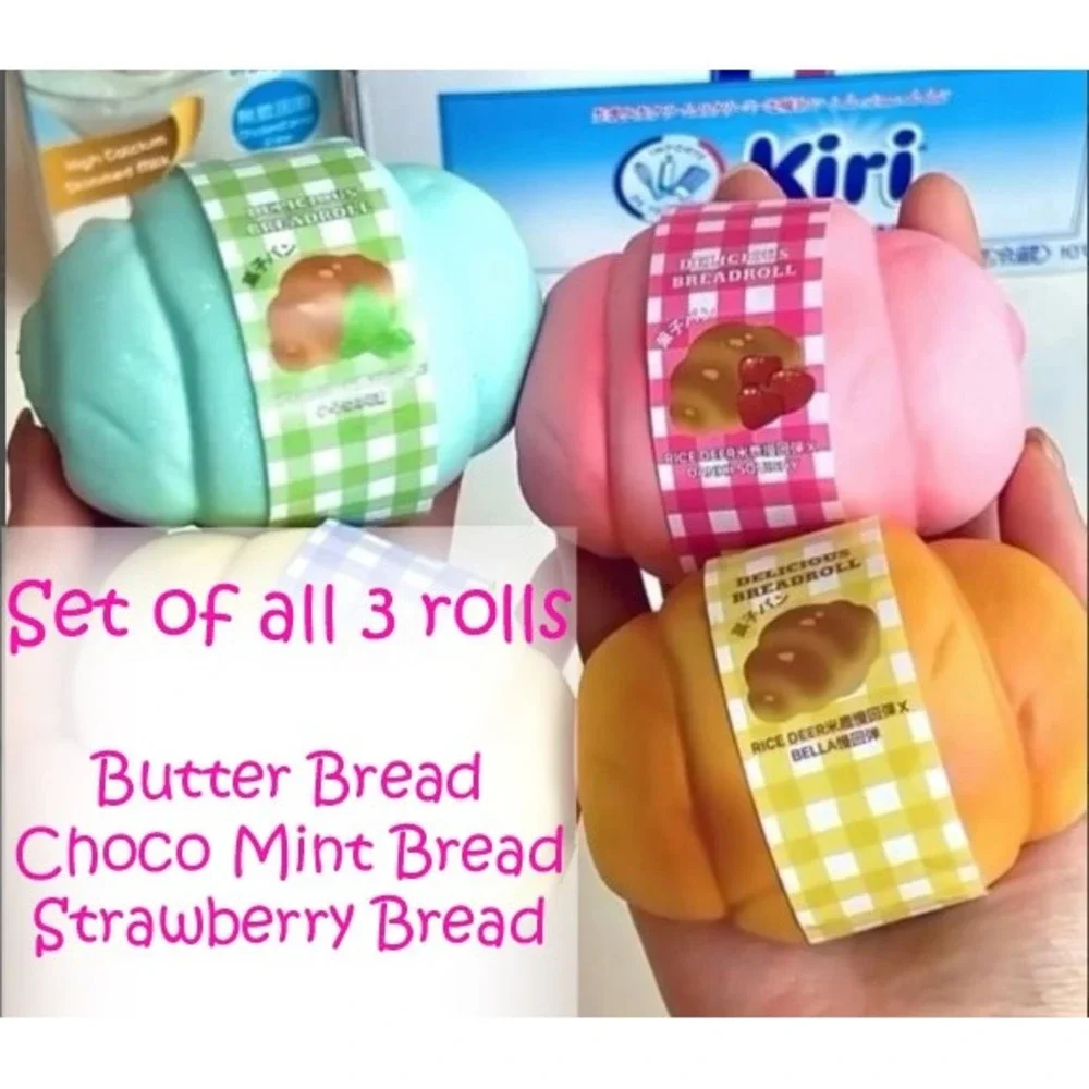 Squishy Bread Roll SET OF 3 Scented Slow Rising Rice Deer Squishies Bun Soft NEW - Picture 1 of 8